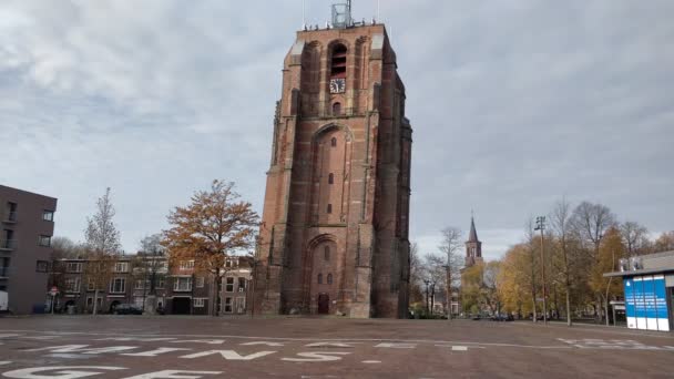 Old Church Tower Time Laps Leeuwarden Oldehove Steady Shot — 비디오