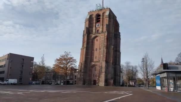 Old Church Tower Oldehove Leeuwarden Hyperlapse Dolly Shot Right Left — Stok Video