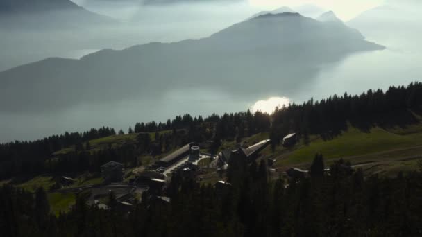Aerial View Amazing Mountain Landscape Fog Covered Mountains Lake Rigi — Stock video
