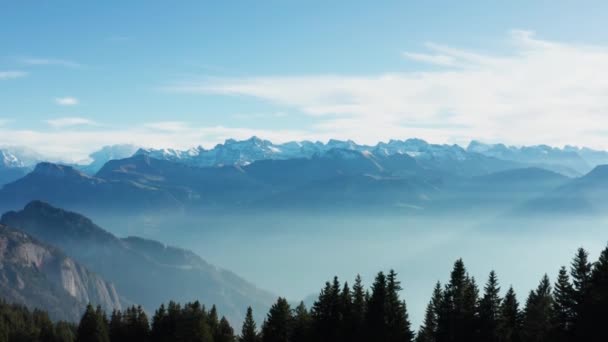 Drone View Snow Covered Mountains Autumn Aerial View Swiss Alps — 비디오