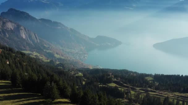 Drone View Snow Covered Mountains Autumn Aerial View Swiss Alps — Stock video