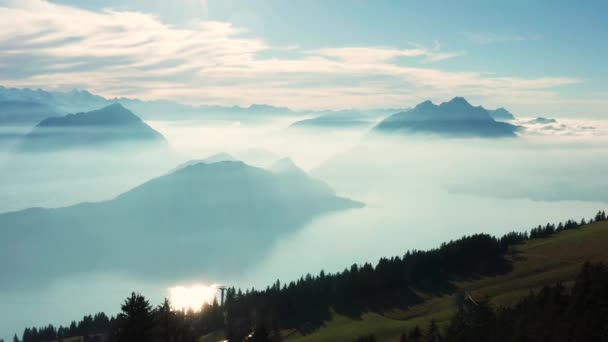 Aerial View Amazing Mountain Landscape Fog Covered Mountains Lake Rigi — 图库视频影像