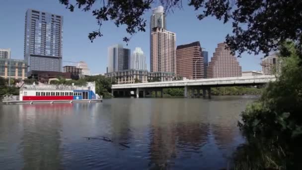 Time Lapse Austin Texas Downtown River Paddle Boarders Ferry Boat — Stockvideo