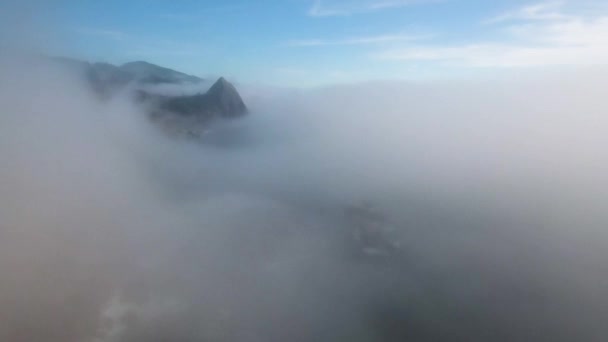 Aerial Ascending Mist Filled Day Reveal Mountain Oregon Coast — Vídeo de Stock