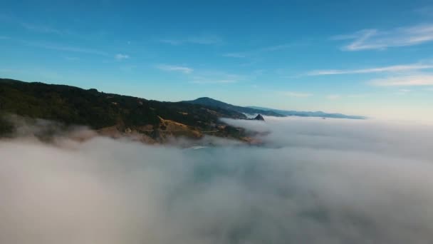 Aerial Pushing Oregon Coastline Mist Falls Away Reveal Beautiful Oceanside — Stockvideo