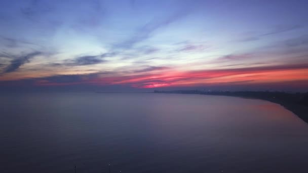 Early Morning Beach Just Sunrise Drone Footage Orange Purple Sky — 비디오