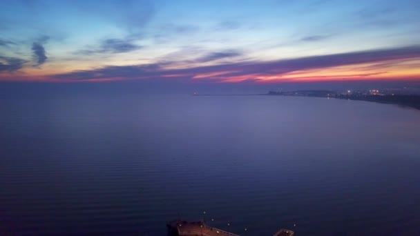 Early Morning Beach Just Sunrise Drone Footage Orange Purple Sky — Video