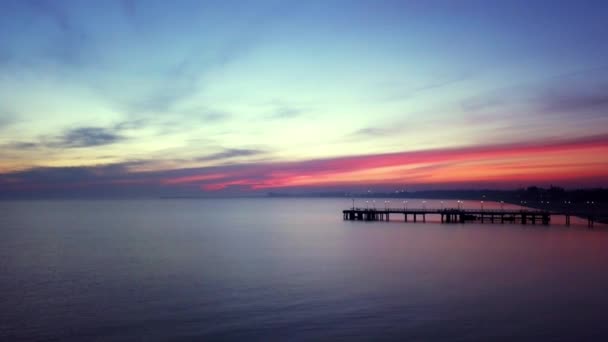 Early Morning Beach Just Sunrise Drone Footage Orange Purple Sky — Vídeo de Stock
