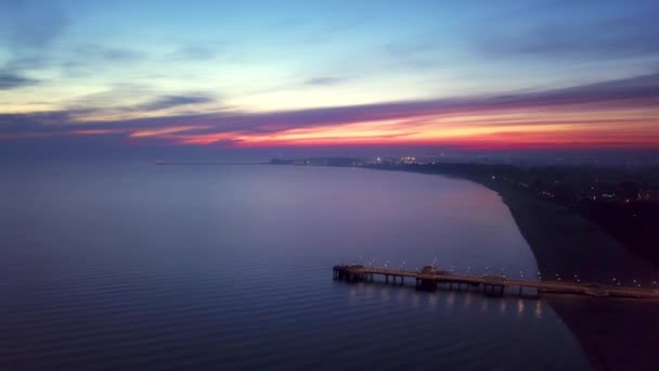 Early Morning Beach Just Sunrise Drone Footage Orange Purple Sky — Wideo stockowe