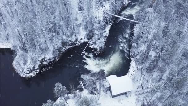 Drone Video Cabin Lapland Snowfall — Stockvideo