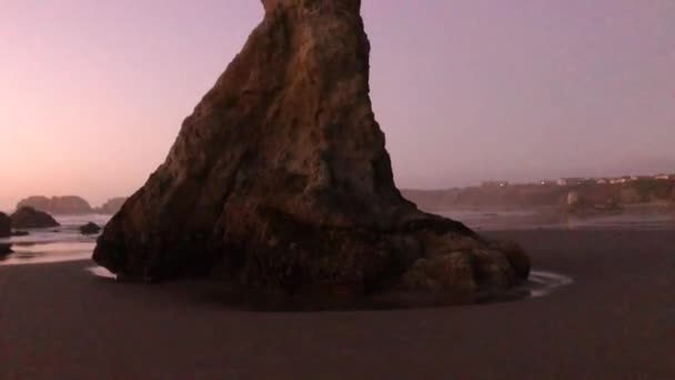 Howling Dog Famous Rock Formation Bandon Oregon Filmed Sunset — Stock video
