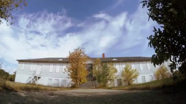 Time Lapse Clouds Flowing Old Abandoned Hospital Small Town Trees — Stockvideo