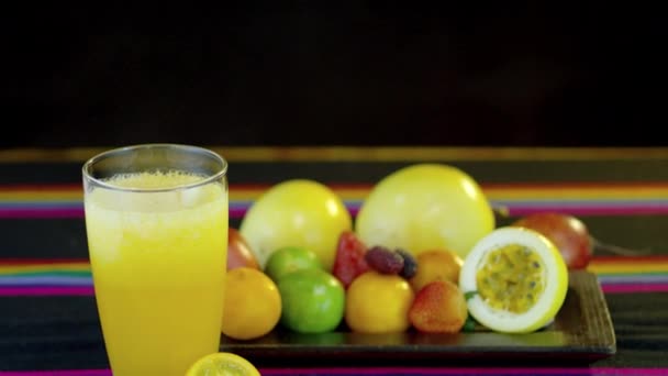 Fresh Fruits Glass Naranjilla Lulo Juice — Stock video