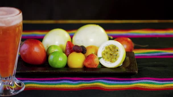 Fresh Fruits Glass Strawberry Juice — 图库视频影像