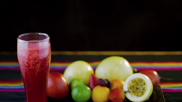 Fresh Fruits Glass Strawberry Juice — 图库视频影像
