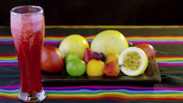 Fresh Fruits Glass Strawberry Juice — Stock video