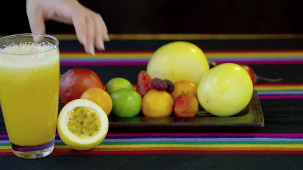 Fresh Fruits Glass Passionfruit Juice — 图库视频影像