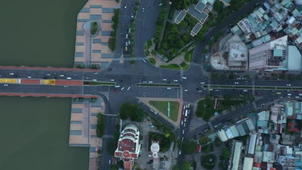 Aerial Tracking Shot Busy Congested Roads Rush Hour Danang City — Stockvideo