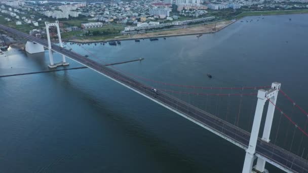 Aerial Suspension Bridge Skyline Danang Vietnam — ストック動画