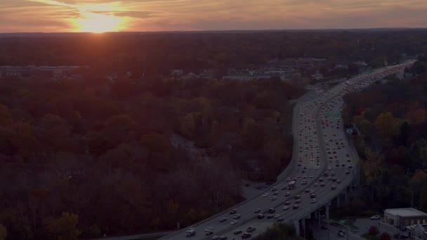 Highway Traffic Rush Hour Sunset Autumn — Stock Video