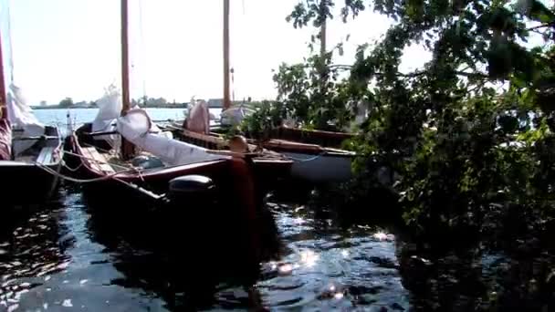 Sailing Classic Boats Inhore Water Friesland Netherlands — стокове відео