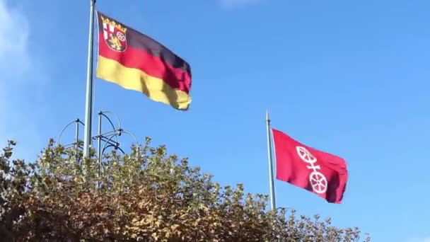 Waving Flag City Mainz Capital German State Rhineland Palatinate — Vídeos de Stock