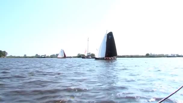 Sailing Classic Boats Inhore Water Friesland Netherlands — Stockvideo