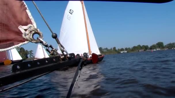 Sailing Classic Boats Inhore Water Friesland Netherlands — стокове відео