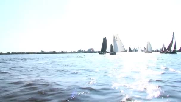 Sailing Classic Boats Inhore Water Friesland Netherlands — стоковое видео