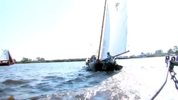 Sailing Classic Boats Inhore Water Friesland Netherlands — 图库视频影像