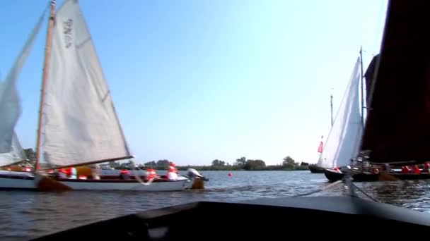 Sailing Classic Boats Inhore Water Friesland Netherlands — 图库视频影像