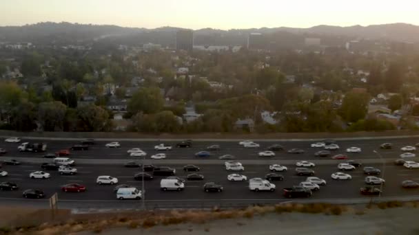 Aerial Busy Traffic Filled Highways 101 405 San Fernando Valley — Αρχείο Βίντεο