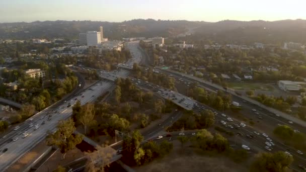 Aerial Busy Traffic Filled Highways 101 405 San Fernando Valley — 图库视频影像