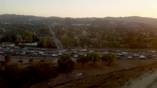 Aerial Busy Traffic Filled Highways 101 405 San Fernando Valley — Stock video