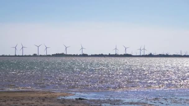 Windfarm Land Looking Water — Vídeos de Stock