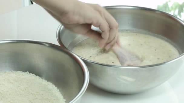 Chicken Being Dipped Sauce Breading — Stok video