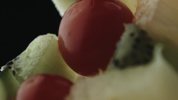 Slow Milk Dripping Fruits — Vídeo de stock