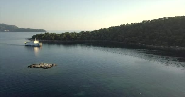 Aerial Shot Sea Ferry Lopud Island Croatia Sunset — Stock videók