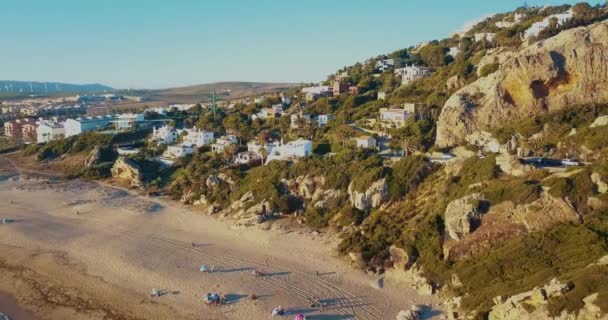 Aerial View Coast South Spain Big Rock Luxury Houses Windmills — Vídeo de Stock