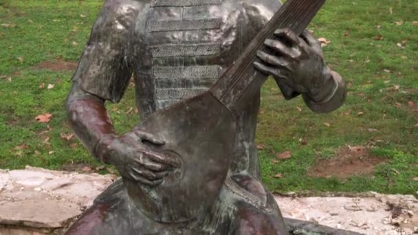 Famous Hungarian Musician Tinodi Lantos Sebestyen Statue Nyrbator Hungary Recorded — Wideo stockowe