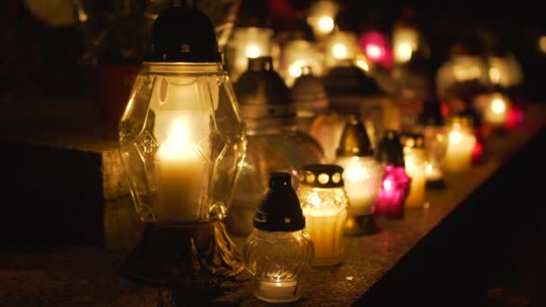 Cemetery Night Colorful Candles — Video Stock