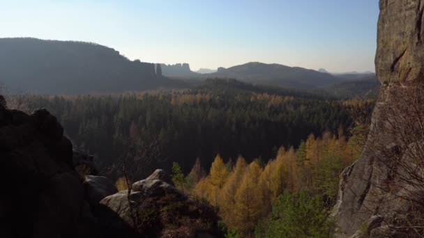 Panorama View Landscape Saxon Switzerland National Park Autumn Germany — Vídeo de Stock