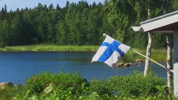 Flag Finland Waving Summer Cottage Holiday Vacation Vibe — Vídeo de Stock
