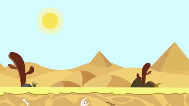 Beautiful Background Animation Sunny Desert Landscape Illustration Pyramids Cactus Dunes — Stock Video