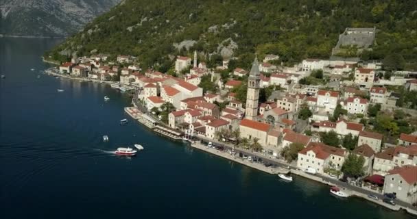 Cinematic Aerial Shot Perast Montenegro — Stock video