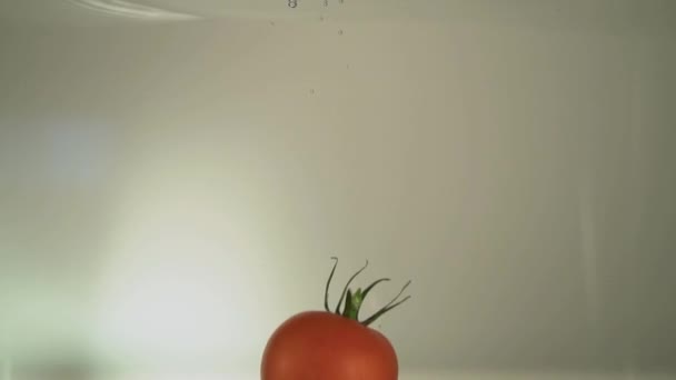 Tomato Dropping Water Bit More Bubbles — Stock Video