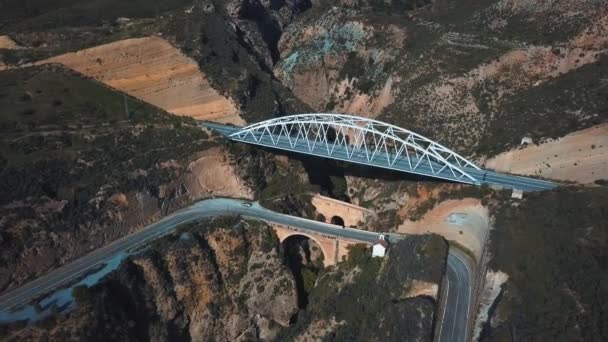 Aerial View Modern Bridge Top Another Two Older Bridges Different — Vídeo de stock