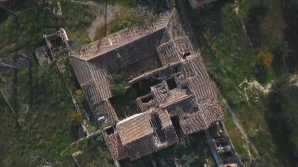 Aerial View Abandoned Village Church Surrounded Nature Spain — Stockvideo