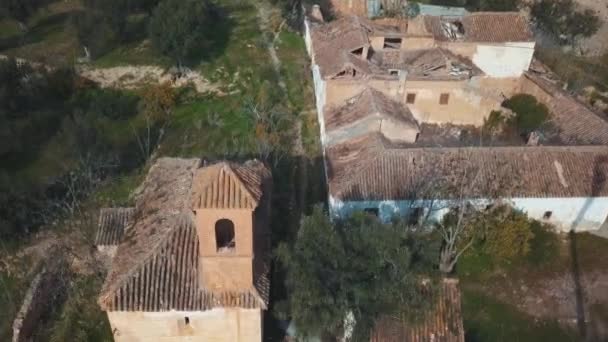 Aerial View Abandoned Village Church Spain — 비디오