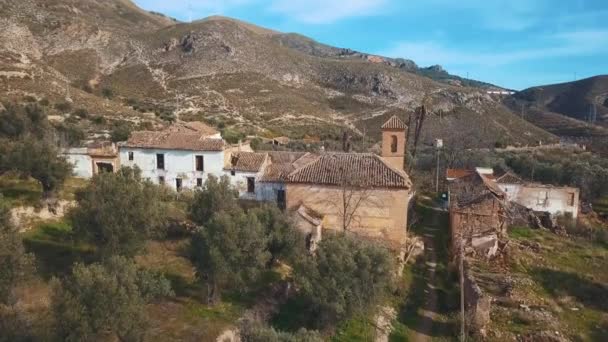 Aerial View Abandoned Village Church Surrounded Nature Spain — 비디오